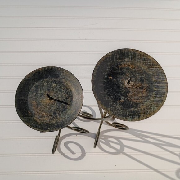 Pair of Wrought Iron Candle Holders Black Gold Scroll French Country Candlestick - Picture 4 of 11